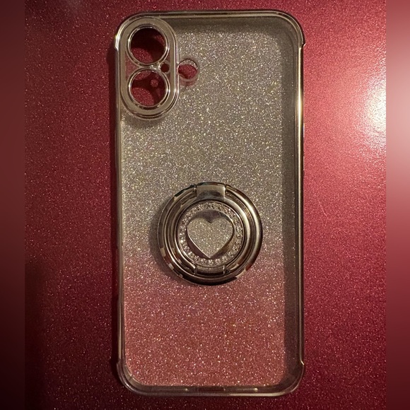 Other - iPhone 16 Plus Clear Glitter Phone Case with Heart Ring Grip - Pink Glitter